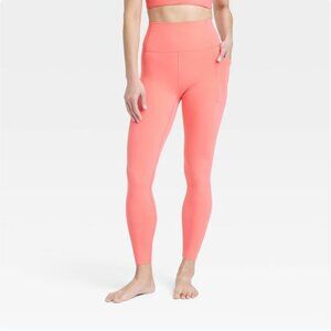 All In Motion XS Womens Leggings High Rise Pocketed Moisture Wicking Coral Red